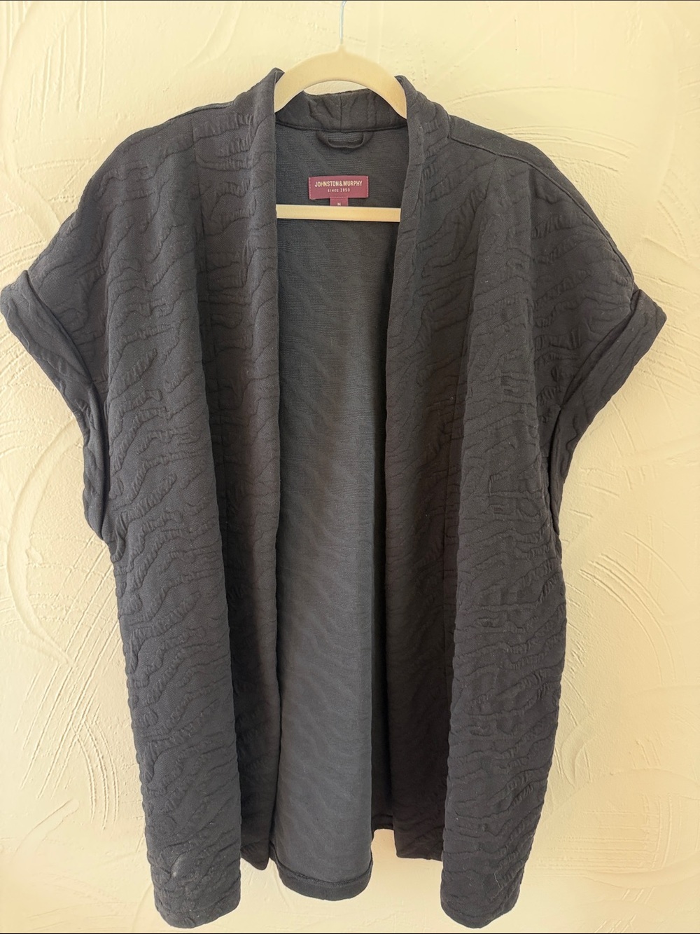 Johnston & Murphy Black Open-Front Short-Sleeve Cardigan